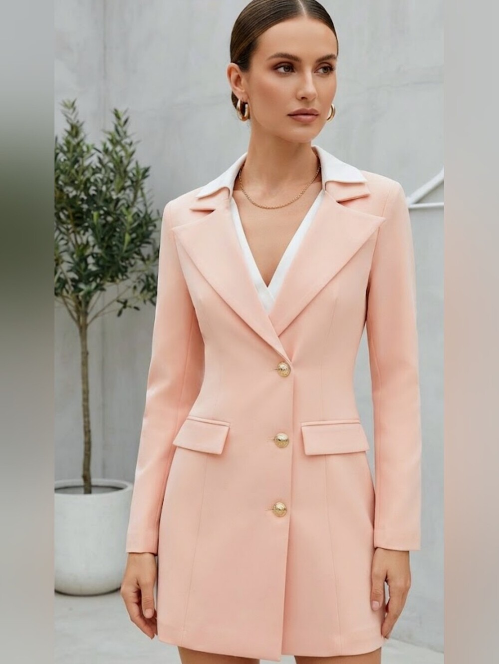 Miss Circle Peach White Blazer Dress Double Breasted Gold Buttons Size S